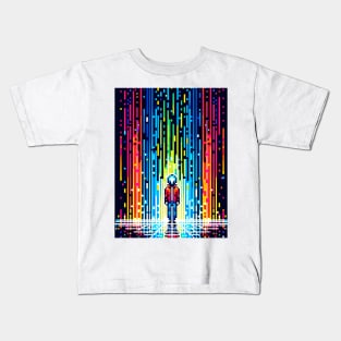 Digital Rain Solace - Vibrant 8-Bit Pixel Art Kids T-Shirt